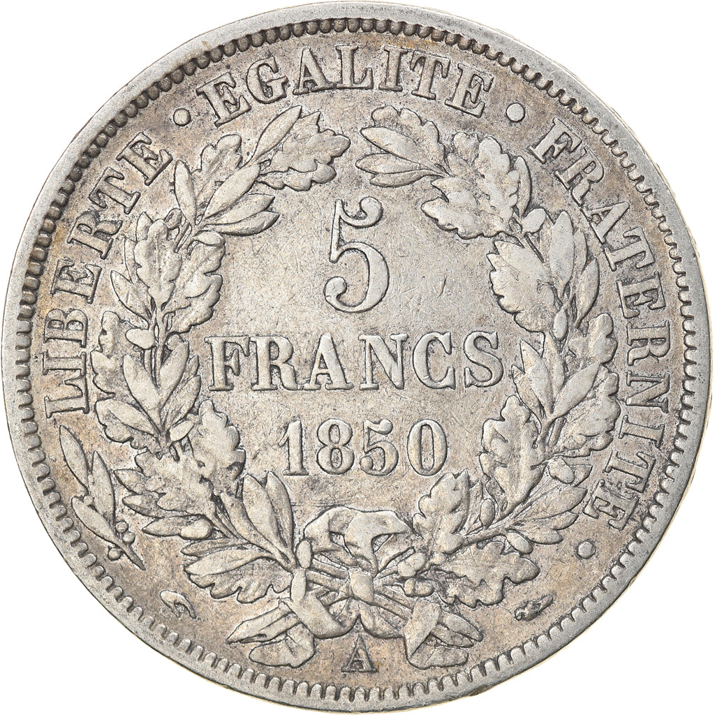 Moeda, França, Cérès, 5 Francs, 1850, Paris, EF(40-45), Prata, KM:761.1