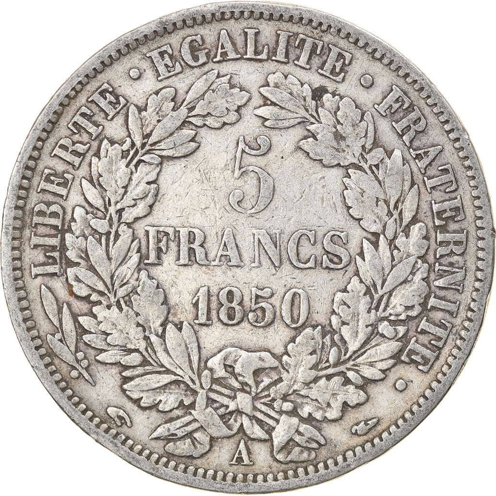 Moneta, Francia, Cérès, 5 Francs, 1850, Paris, BB, Argento, KM:761.1