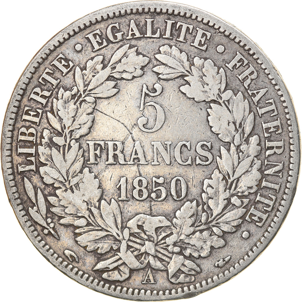 Moneta, Francia, Cérès, 5 Francs, 1850, Paris, BB, Argento, KM:761.1