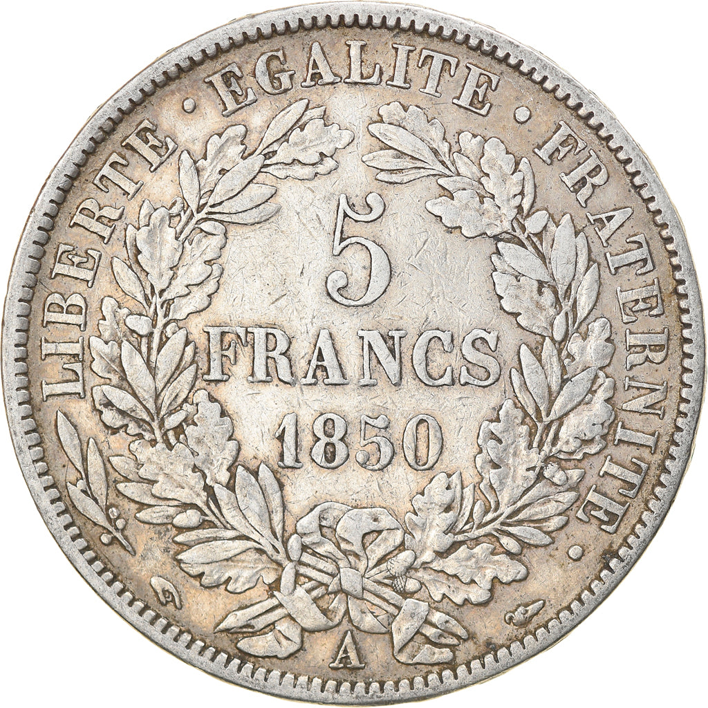Moneta, Francia, Cérès, 5 Francs, 1850, Paris, BB, Argento, KM:761.1