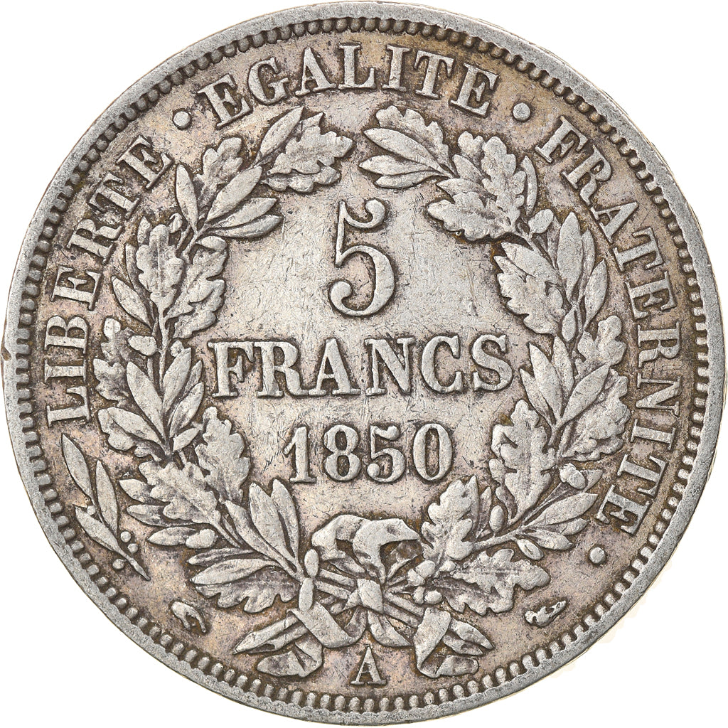 Moneta, Francia, Cérès, 5 Francs, 1850, Paris, BB, Argento, KM:761.1