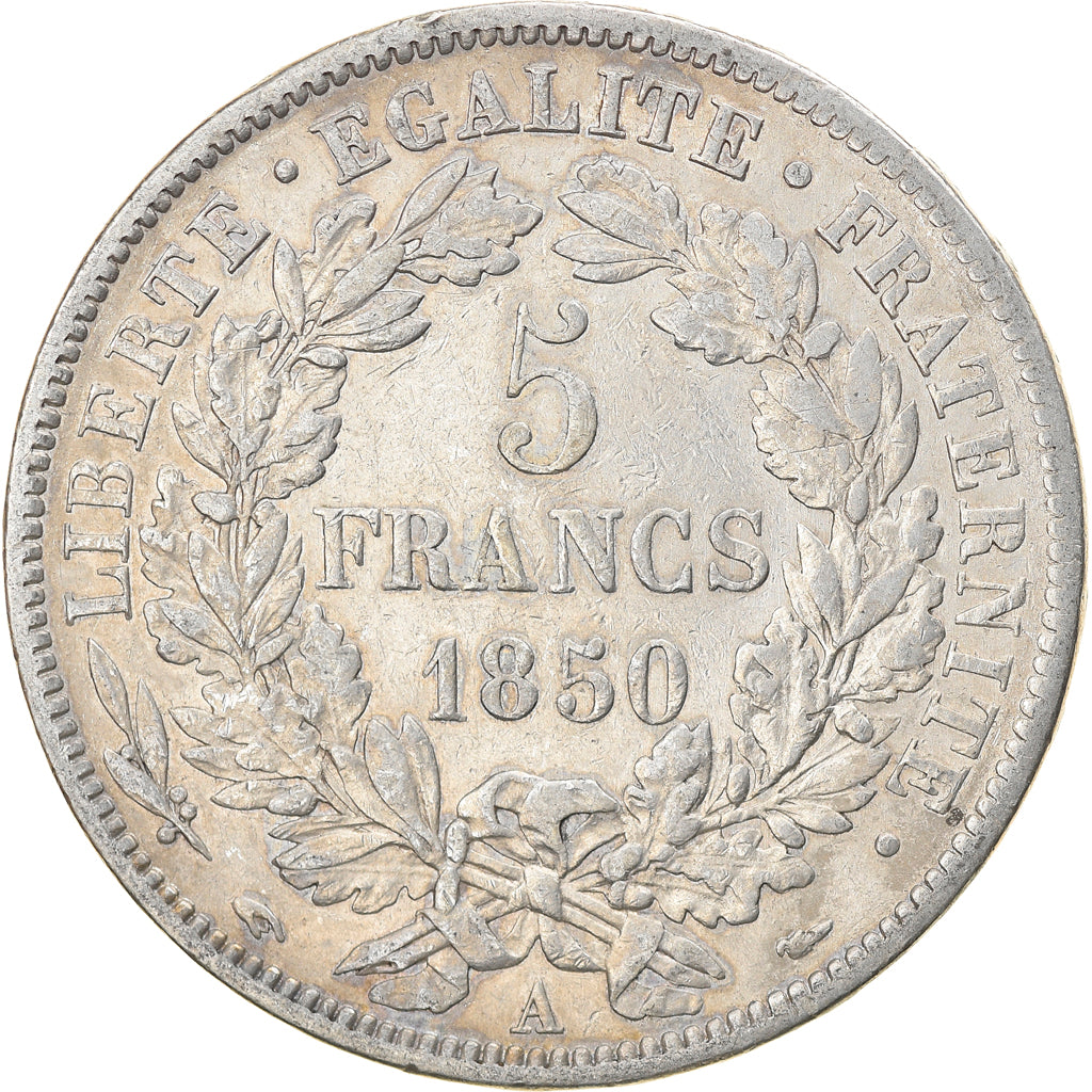 Moeda, França, Cérès, 5 Francs, 1850, Paris, EF(40-45), Prata, KM:761.1