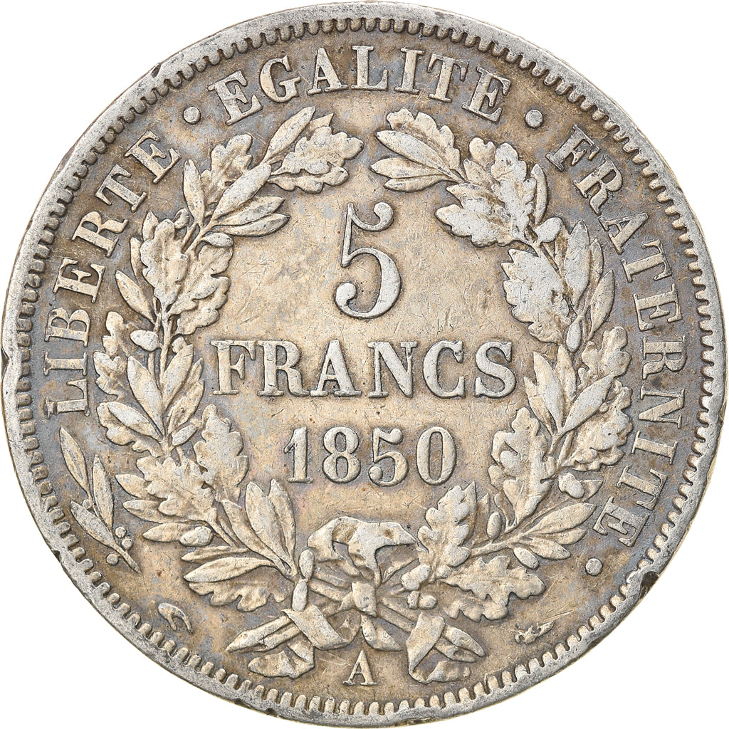 Moneta, Francia, Cérès, 5 Francs, 1850, Paris, BB, Argento, KM:761.1