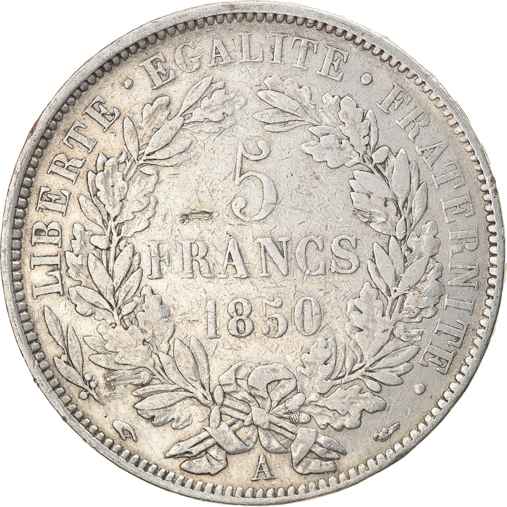 Moneda, Francia, Cérès, 5 Francs, 1850, Paris, MBC, Plata, KM:761.1