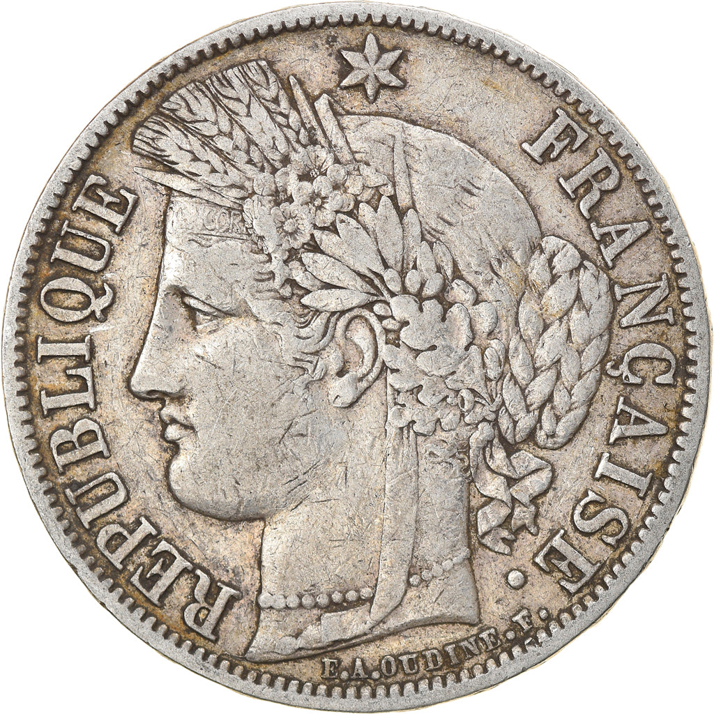 Moeda, França, Cérès, 5 Francs, 1850, Paris, EF(40-45), Prata, KM:761.1