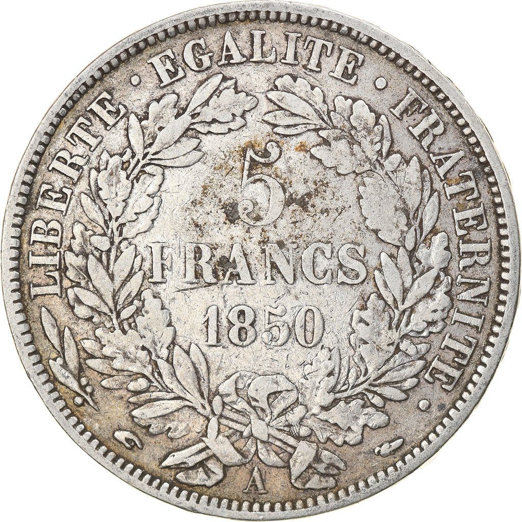 Moeda, França, Cérès, 5 Francs, 1850, Paris, EF(40-45), Prata, KM:761.1
