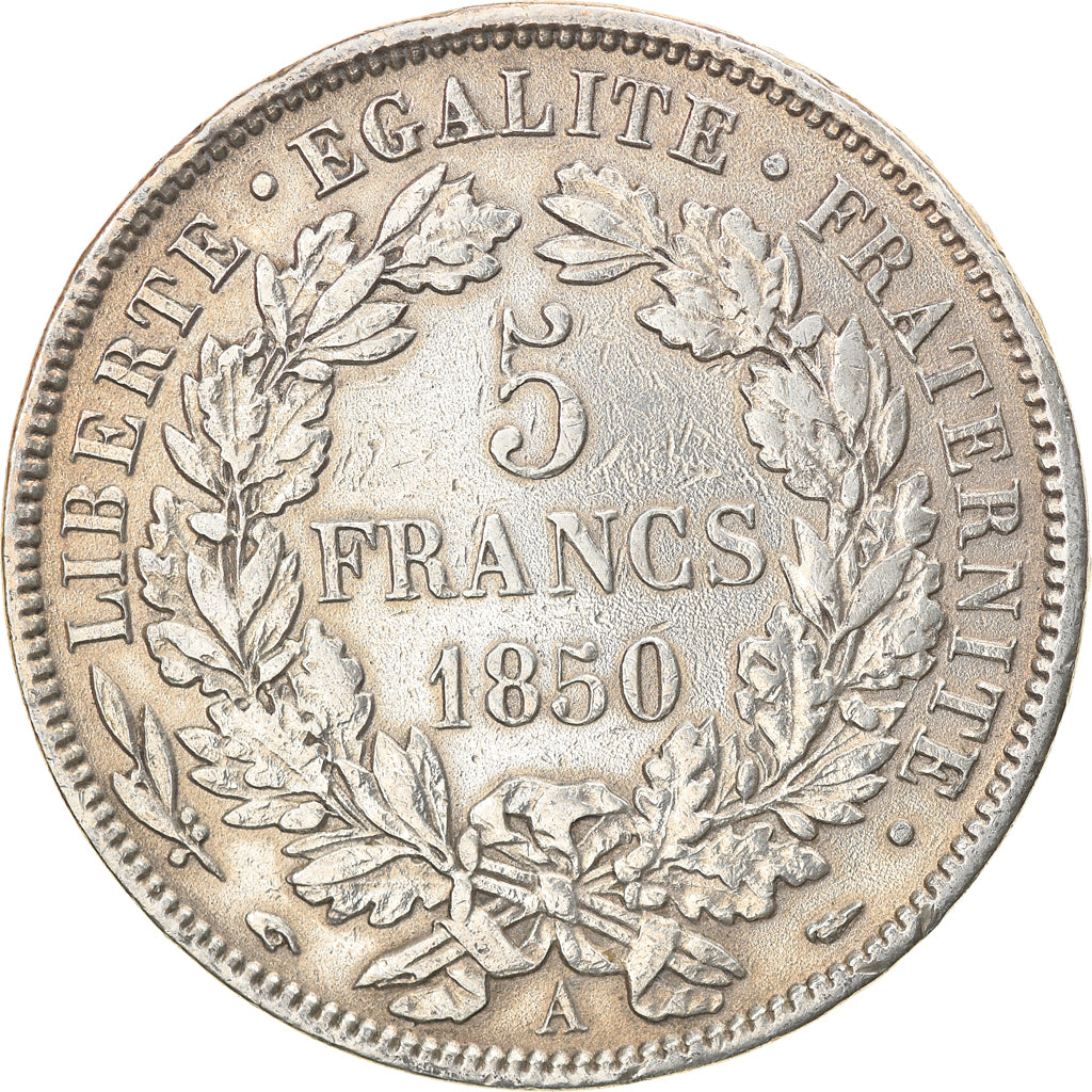 Moneta, Francia, Cérès, 5 Francs, 1850, Paris, BB, Argento, KM:761.1