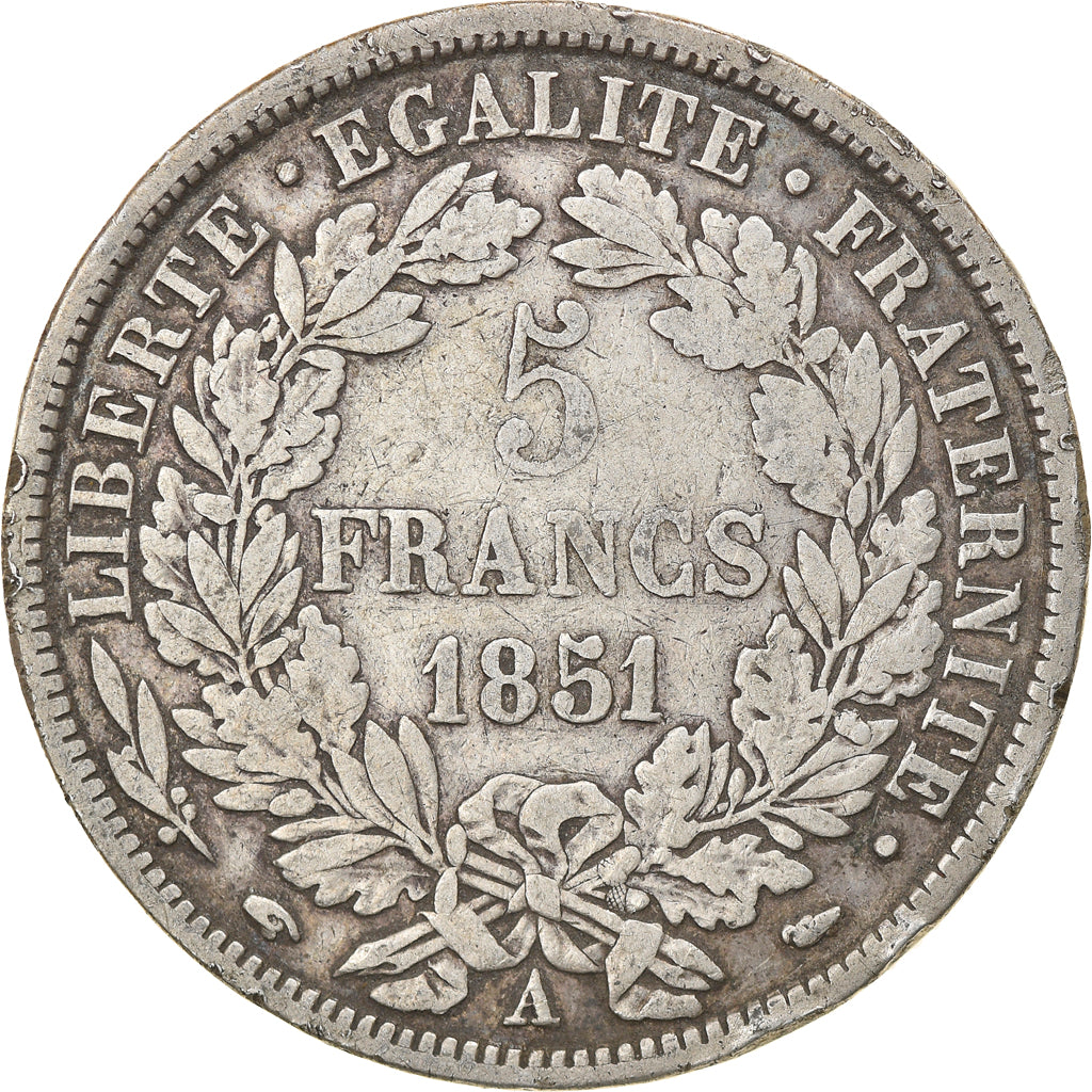 Moneta, Francia, Cérès, 5 Francs, 1851, Paris, BB, Argento, KM:761.1