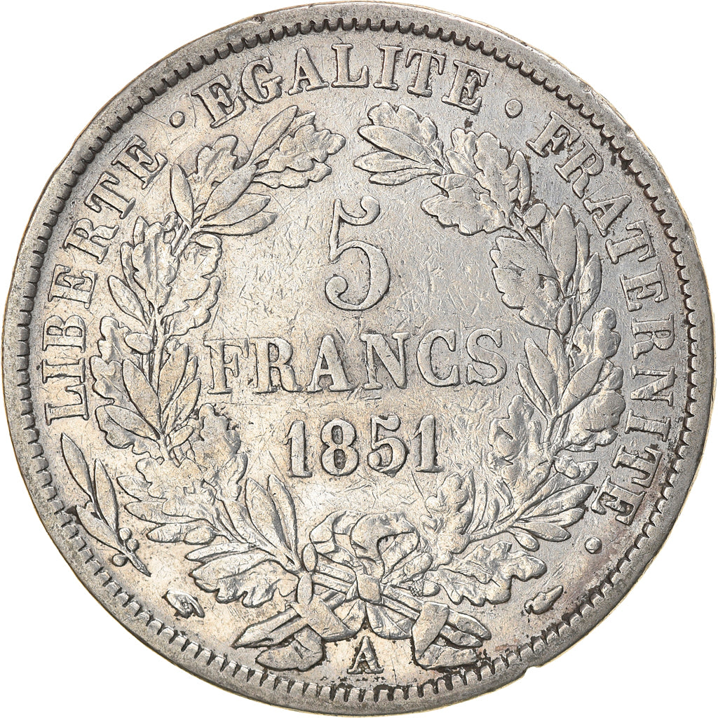 Moneta, Francia, Cérès, 5 Francs, 1851, Paris, BB, Argento, KM:761.1