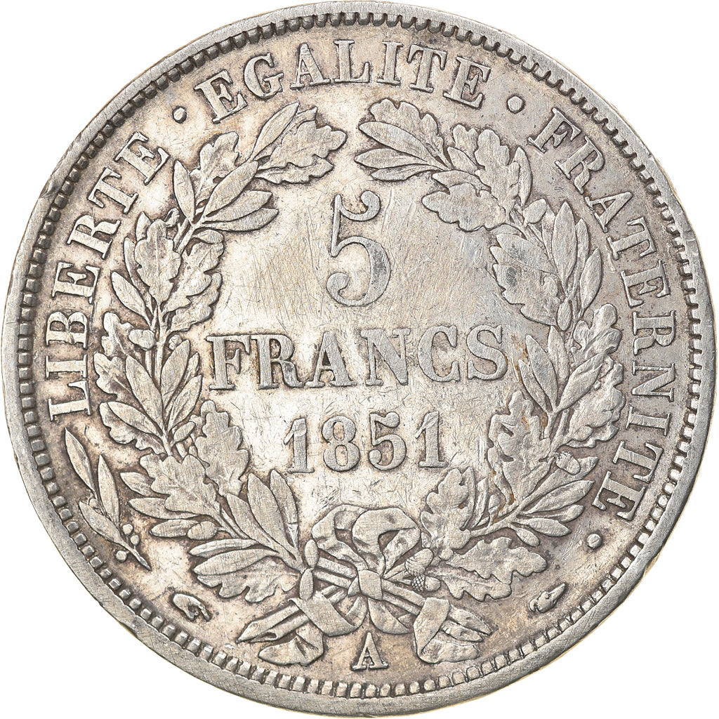 Moneta, Francia, Cérès, 5 Francs, 1851, Paris, BB, Argento, KM:761.1