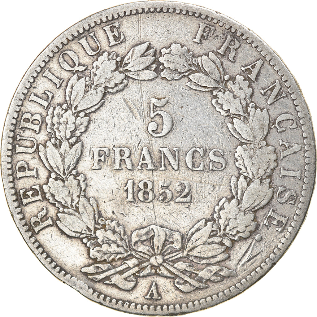 Moeda, França, Napoléon III, 5 Francs, 1852, Paris, VF(20-25), Prata, KM:773.1