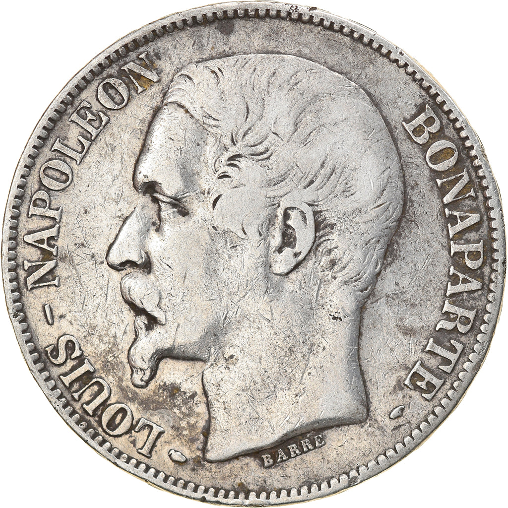 Moneda, Francia, Napoléon III, 5 Francs, 1852, Paris, BC+, Plata, KM:773.1