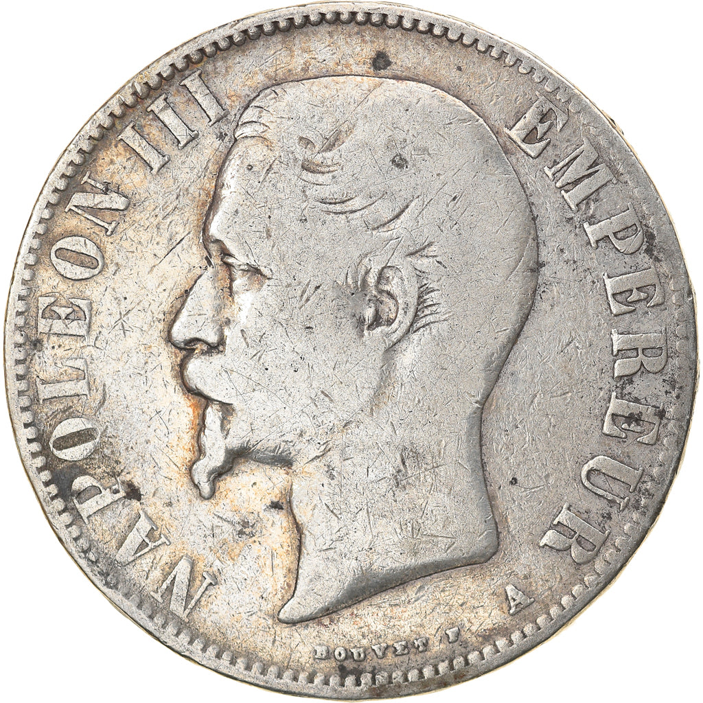 Moneda, Francia, Napoleon III, Napoléon III, 5 Francs, 1856, Paris, BC+, Plata
