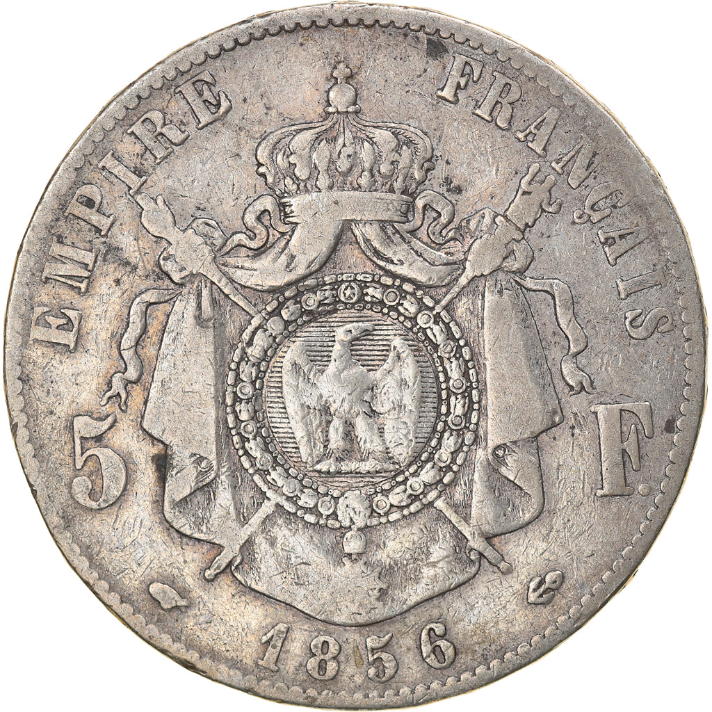 Moneda, Francia, Napoleon III, Napoléon III, 5 Francs, 1856, Paris, BC+, Plata