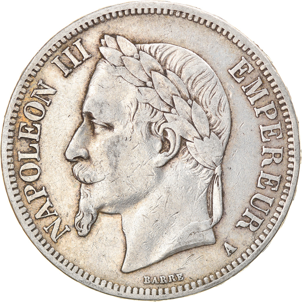 Moneda, Francia, Napoleon III, Napoléon III, 5 Francs, 1867, Paris, MBC, Plata