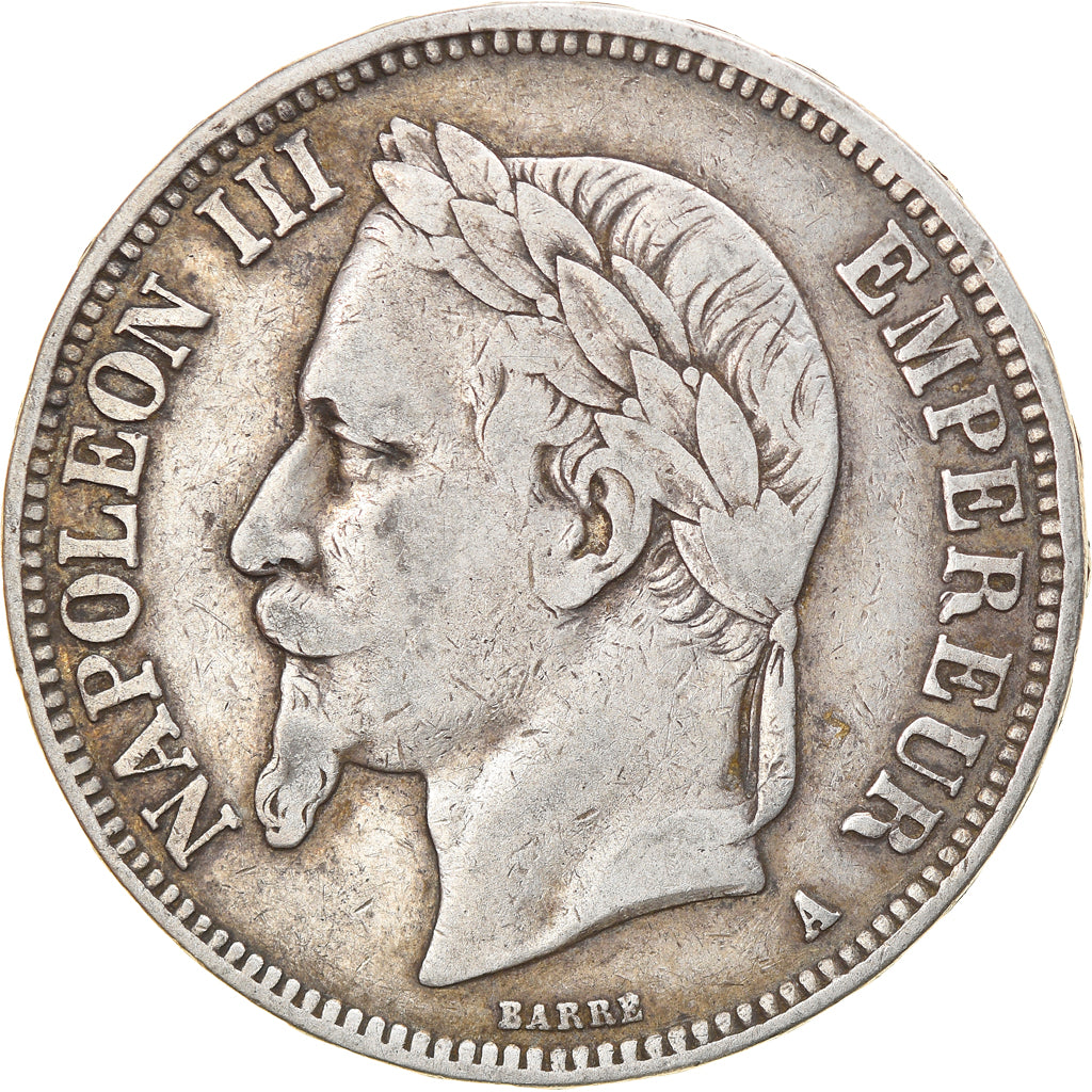 Francia, Napoleon III, Napoléon III, 5 Francs, 1869, Paris, BB, Argento, KM:...
