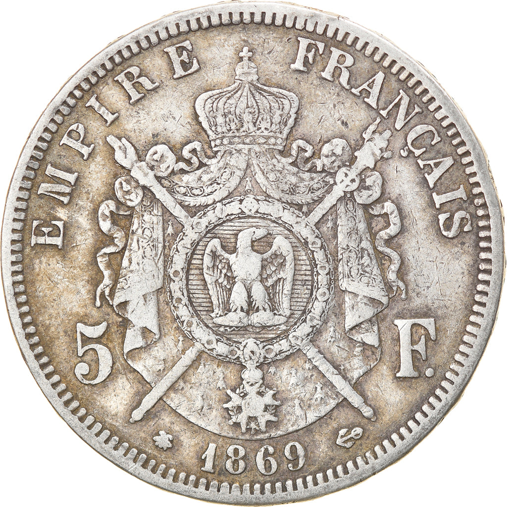 Francia, Napoleon III, Napoléon III, 5 Francs, 1869, Paris, BB, Argento, KM:...