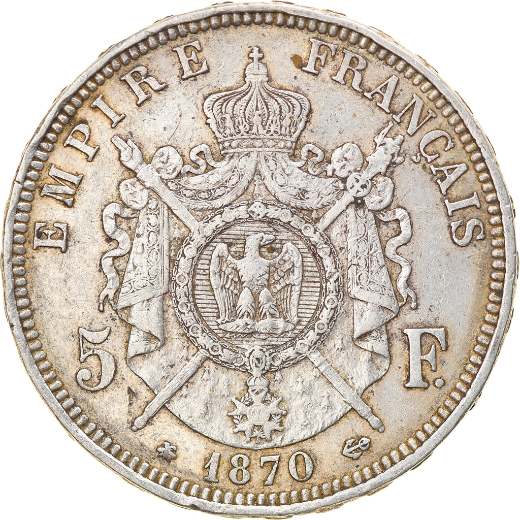 Moneta, Francia, Napoleon III, Napoléon III, 5 Francs, 1870, Paris, BB