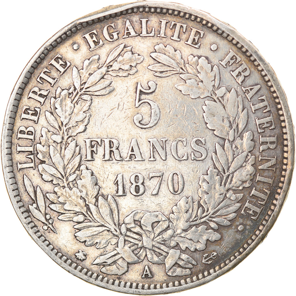 Moneta, Francia, Cérès, 5 Francs, 1870, Paris, MB+, Argento, KM:818.1