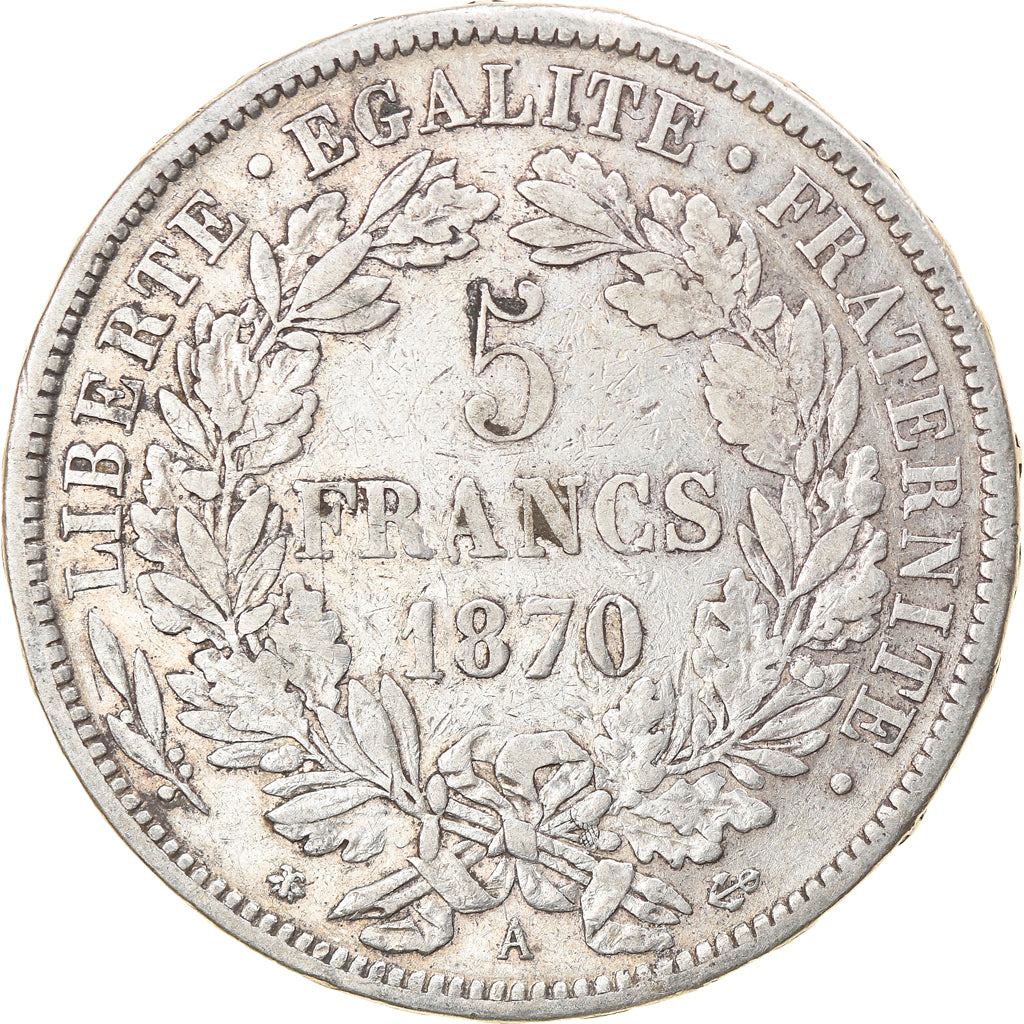 Coin, France, Cérès, 5 Francs, 1870, Paris, VF(30-35), Silver, KM:818.1