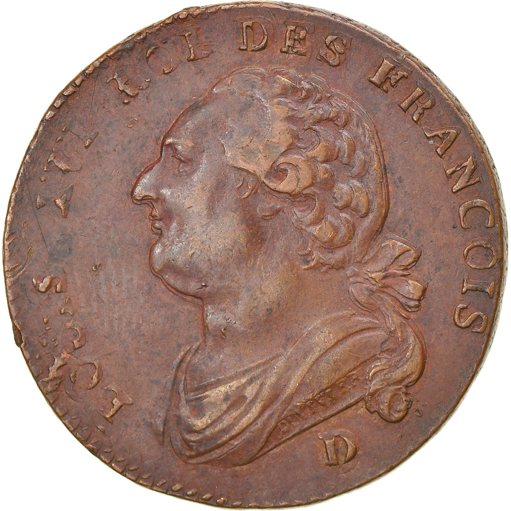 Moeda, França, Louis XVI, 12 Deniers, 1792, Lyon, Dupla Cunhagem, EF(40-45)