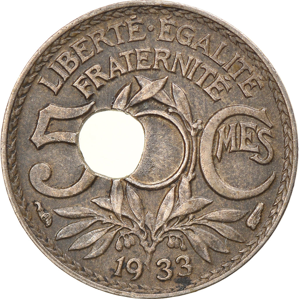 Moneta, Francia, Lindauer, 5 Centimes, 1933, Paris, Trou Décentré, BB+
