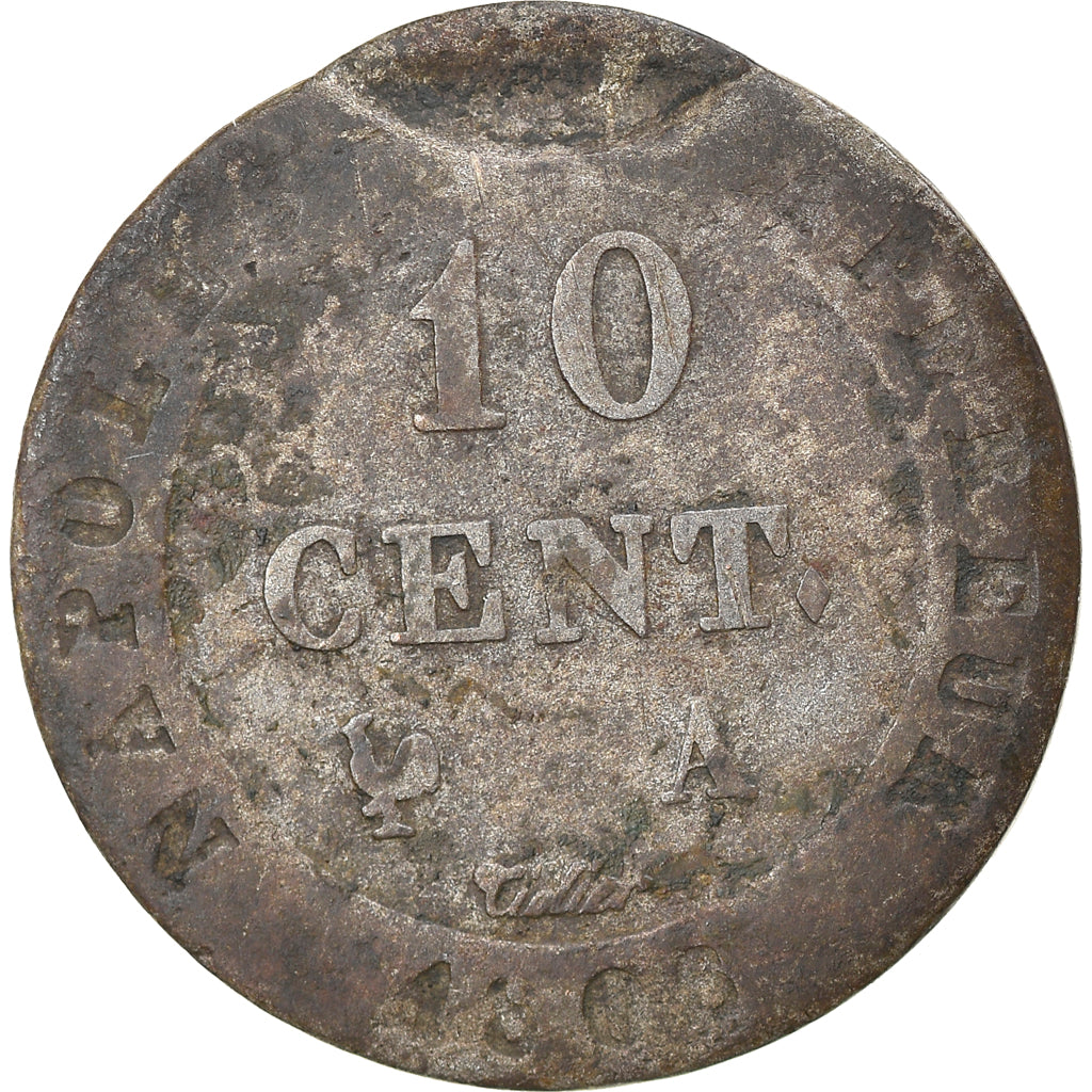 Moneda, Francia, Napoléon I, 10 Centimes, 1808, Paris, incuse partielle, BC+