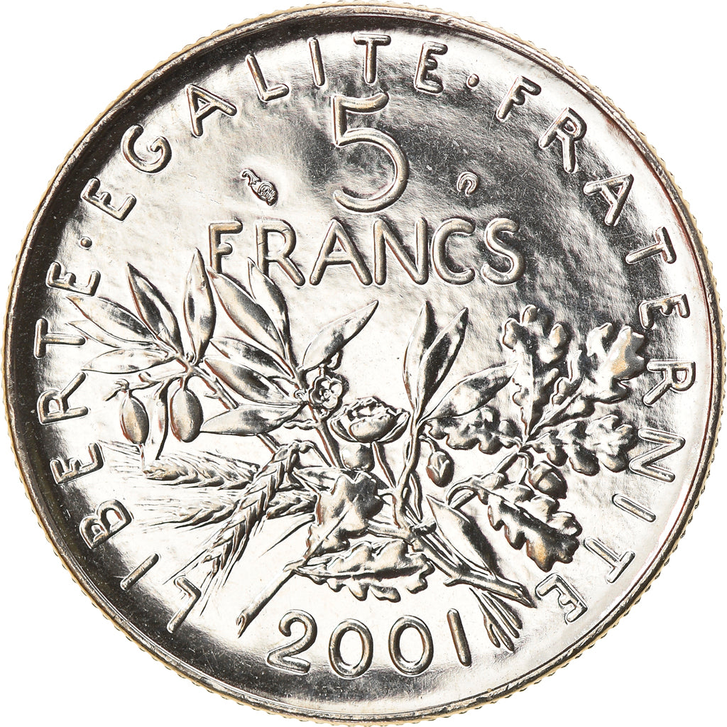 Coin, France, Semeuse, 5 Francs, 2001, Paris, MS(64), Nickel Clad Copper-Nickel
