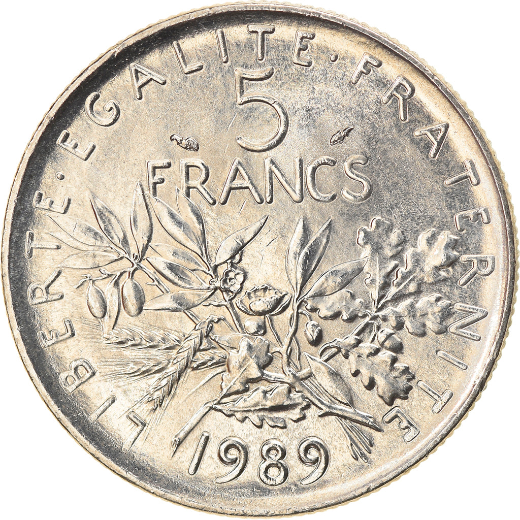 Münze, Frankreich, Semeuse, 5 Francs, 1989, Paris, UNZ+, Nickel Clad