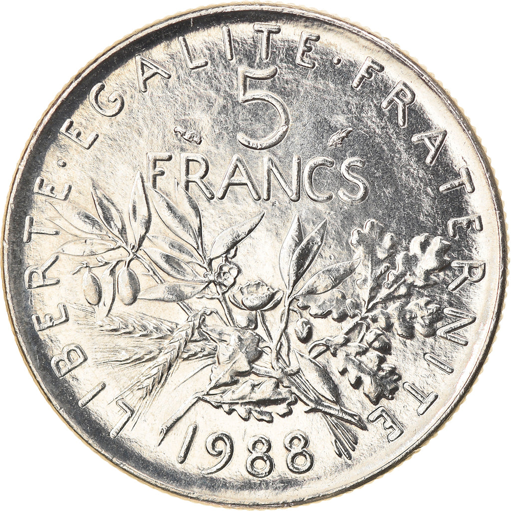 Coin, France, Semeuse, 5 Francs, 1988, Paris, MS(64), Nickel Clad Copper-Nickel