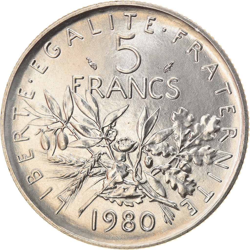Münze, Frankreich, Semeuse, 5 Francs, 1980, Paris, UNZ+, Nickel Clad