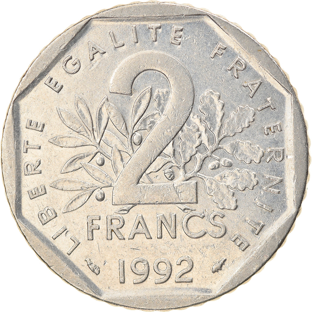 Moeda, França, Semeuse, 2 Francs, 1992, AU(55-58), Níquel, KM:942.1