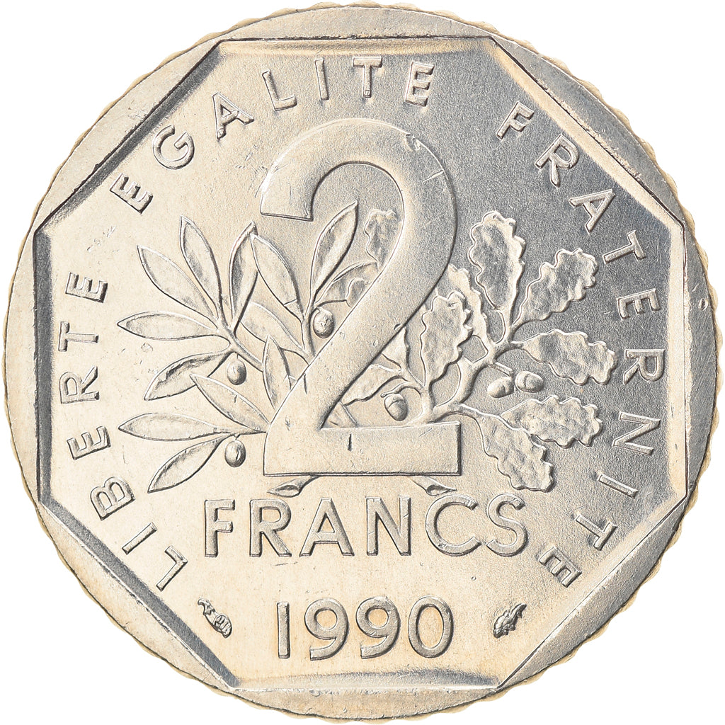 Munten, Frankrijk, Semeuse, 2 Francs, 1990, Paris, UNC, Nickel, KM:942.1