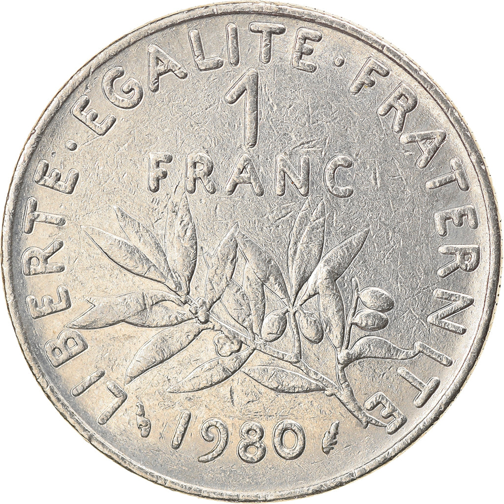 Moneta, Francia, Semeuse, Franc, 1980, Paris, BB, Nichel, KM:925.1, Gadoury:474