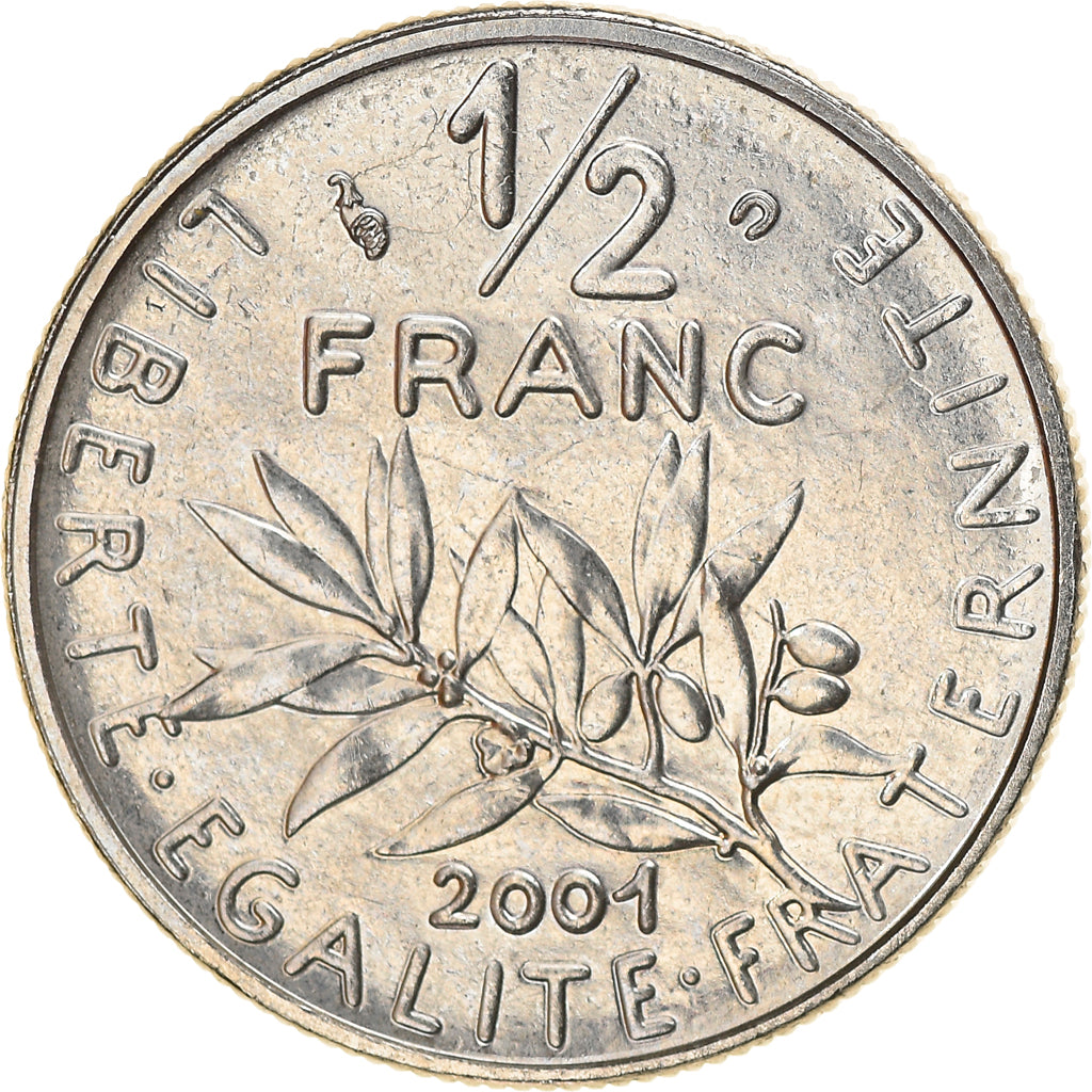 Moneda, Francia, Semeuse, 1/2 Franc, 2001, SC, Níquel, KM:931.2, Gadoury:429