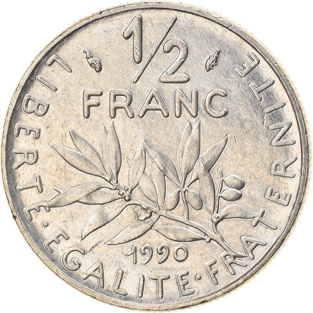 Moeda, França, Semeuse, 1/2 Franc, 1990, Paris, MS(64), Níquel, KM:931.1