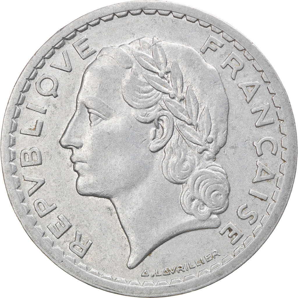 Coin, France, Lavrillier, 5 Francs, 1948, Paris, 9 closed, AU(50-53), Aluminum