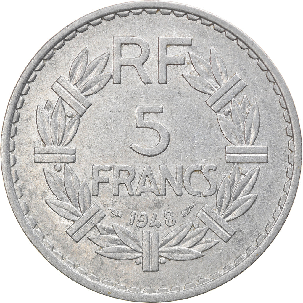 Coin, France, Lavrillier, 5 Francs, 1948, Paris, 9 closed, AU(50-53), Aluminum