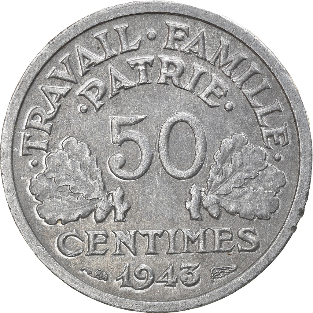 Moneta, Francia, Bazor, 50 Centimes, 1943, Beaumont - Le Roger, BB+, Alluminio