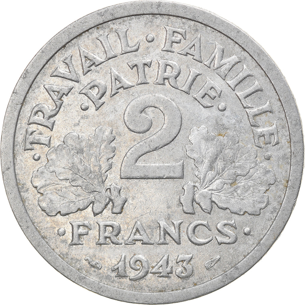 Moneta, Francia, Bazor, 2 Francs, 1943, Beaumont - Le Roger, BB, Alluminio