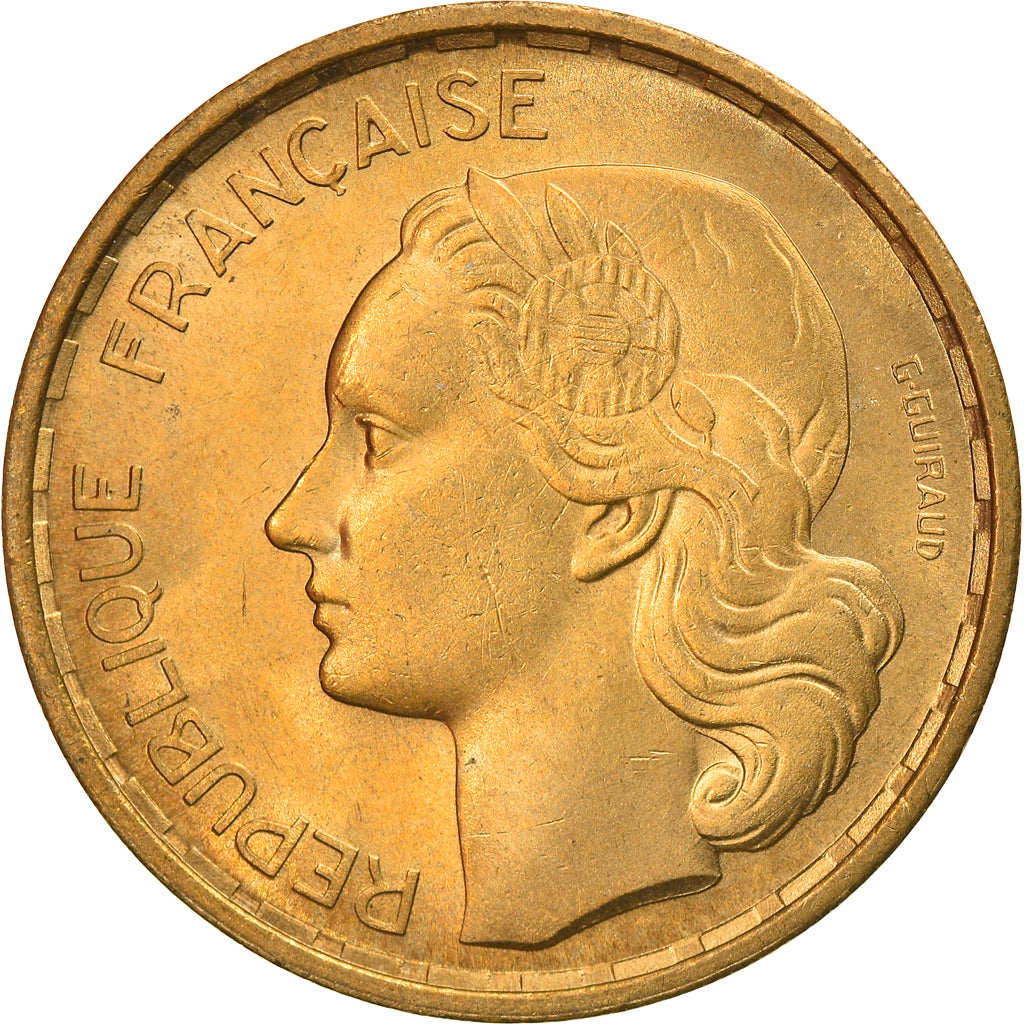 Munten, Frankrijk, Guiraud, 20 Francs, 1950, Beaumont - Le Roger, 3 faucilles /