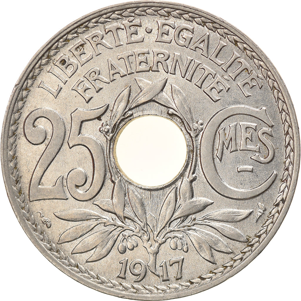 Moneta, Francja, Lindauer, 25 Centimes, 1917, AU(55-58), Nikiel, KM:867