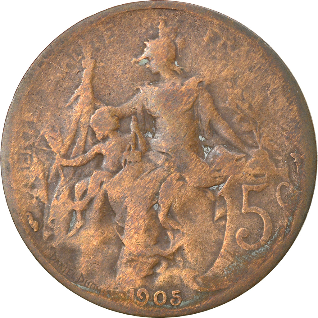 Moneda, Francia, Dupuis, 5 Centimes, 1905, Paris, BC+, Bronce, KM:842