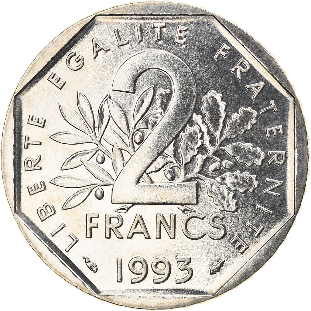 Moneta, Francia, Semeuse, 2 Francs, 1993, Medal alignment, SPL+, Nichel