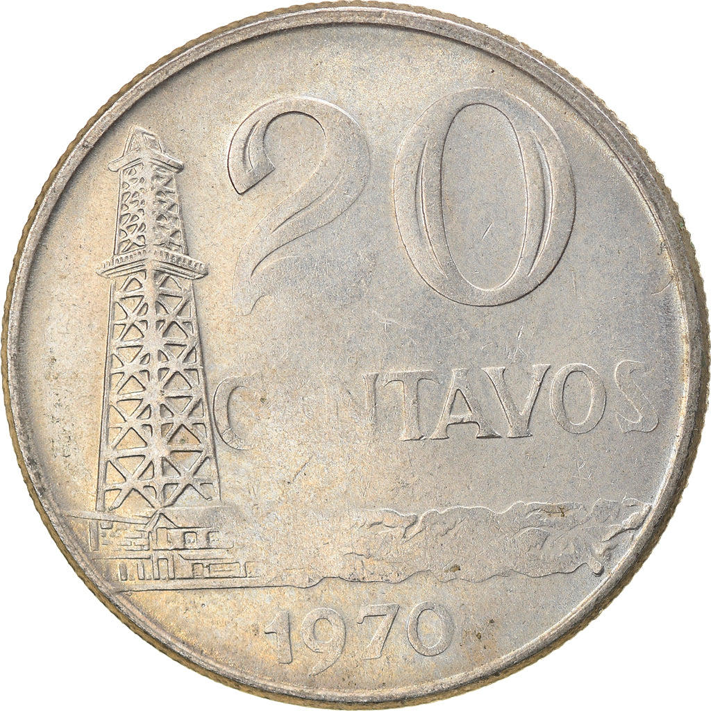 Moeda, Brasil, 20 Centavos, 1970, die adjustment strike error, AU(50-53)