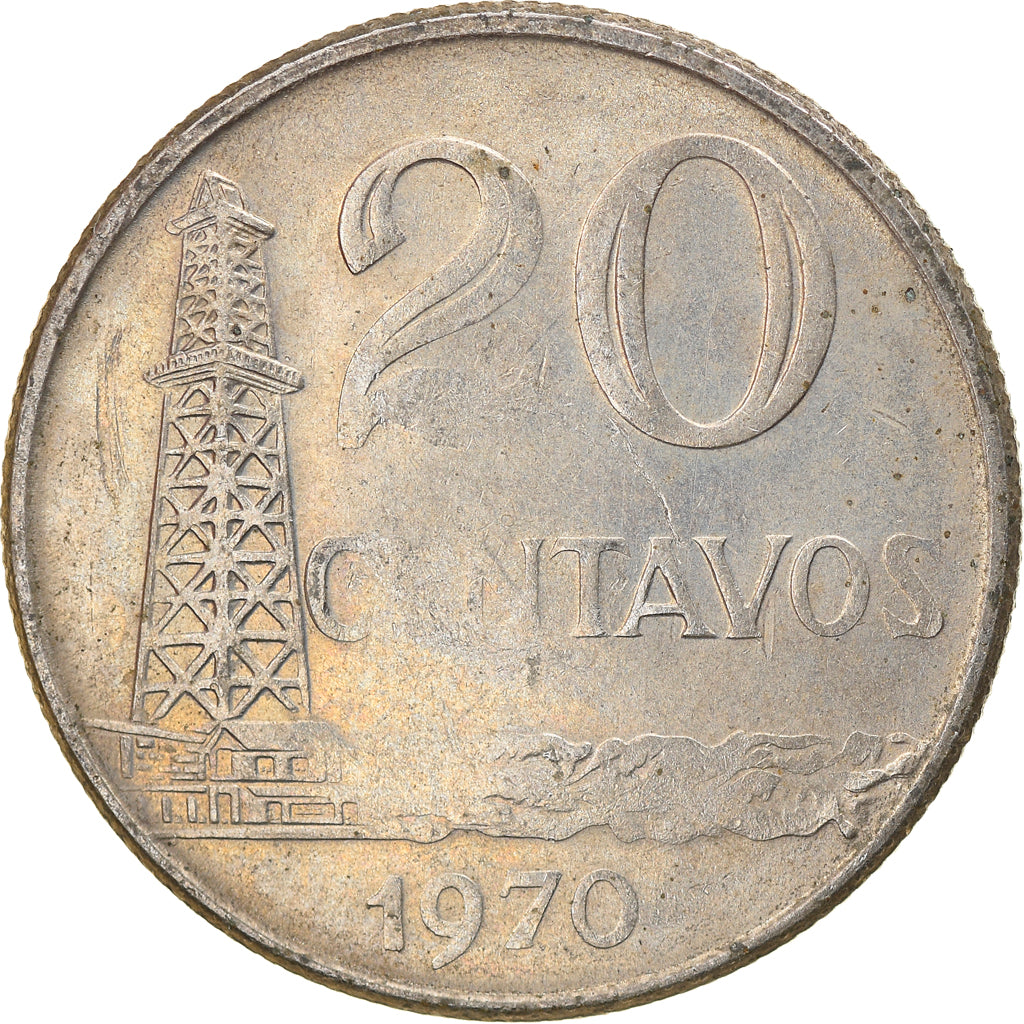 Moeda, Brasil, 20 Centavos, 1970, die adjustment strike error, EF(40-45)