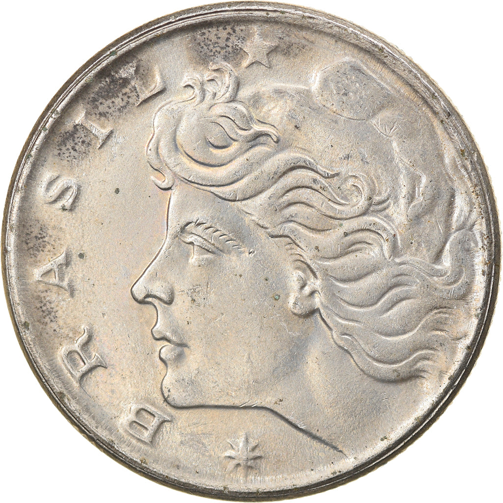 Moeda, Brasil, 20 Centavos, 1970, error struck thru, AU(50-53), Cobre-níquel