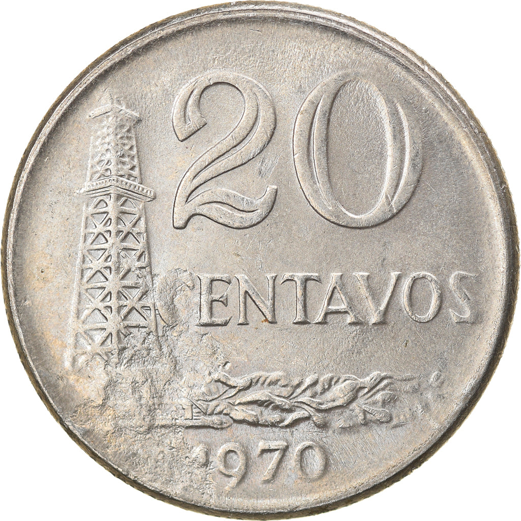 Munten, Brazilië, 20 Centavos, 1970, error struck thru, ZF+, Copper-nickel