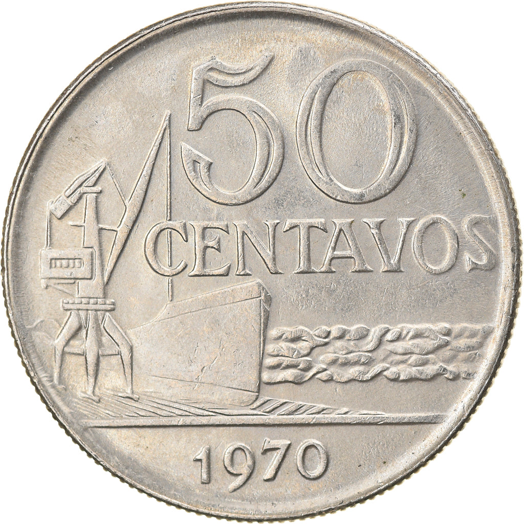 Moeda, Brasil, 50 Centavos, 1970, die adjustment strike error, AU(50-53)
