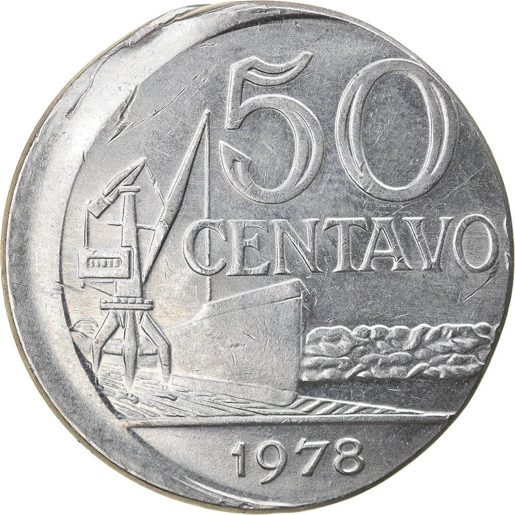 Coin, Brazil, 50 Centavos, 1978, error off center strike, AU(50-53), Stainless